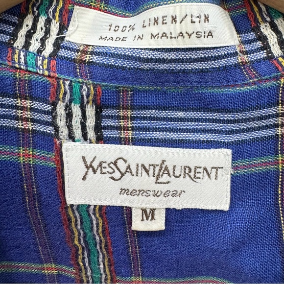 Vintage Yves Saint Laurent long Sleeve Plaid Button Down Shirt 100% cotton Blue - Picture 3 of 3